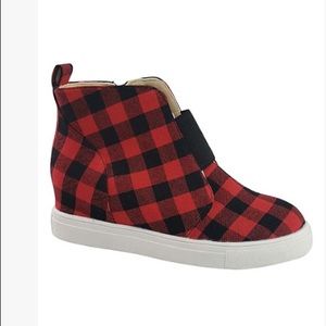 Red Buffalo plaid hi-top sneaker